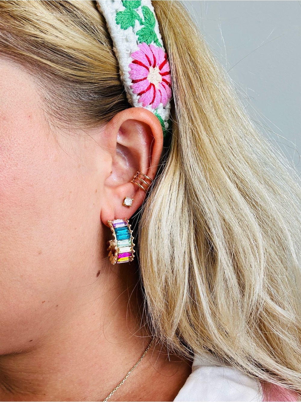Ava Gold Multicolor Baguette Hoop Earrings